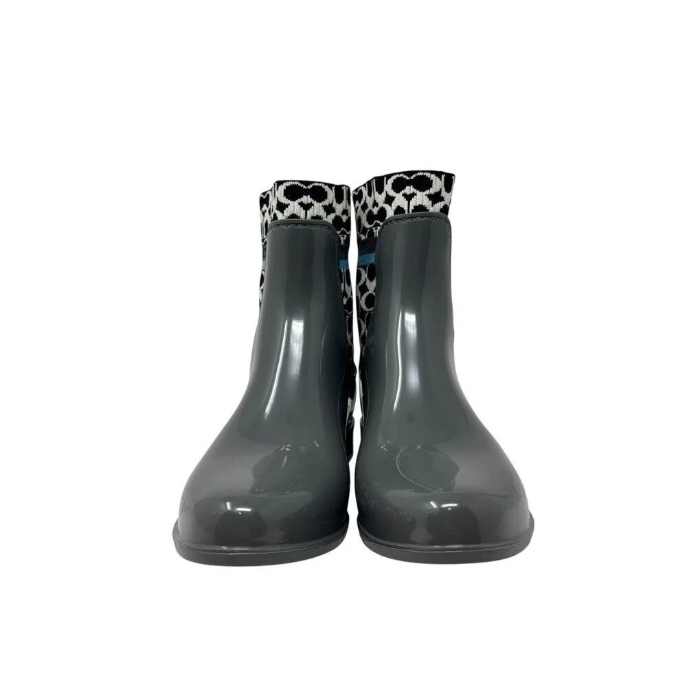 Coach Rivington Rainboots - Gray Rubber‎ w/ Blk and white logo sock - Size 7